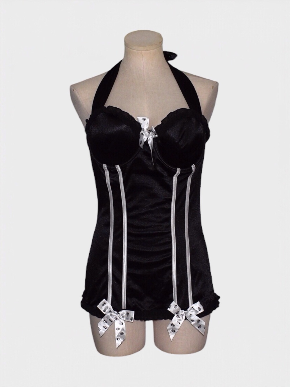 Torrid Y2K Skull Lace Satin Halter Corset Bustier Garter Chemise Lingerie